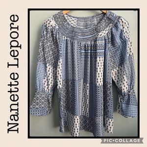 Nanette by Nanette Lenore Blue 3/4 Bell Sleeve Boxy Blouse Size S